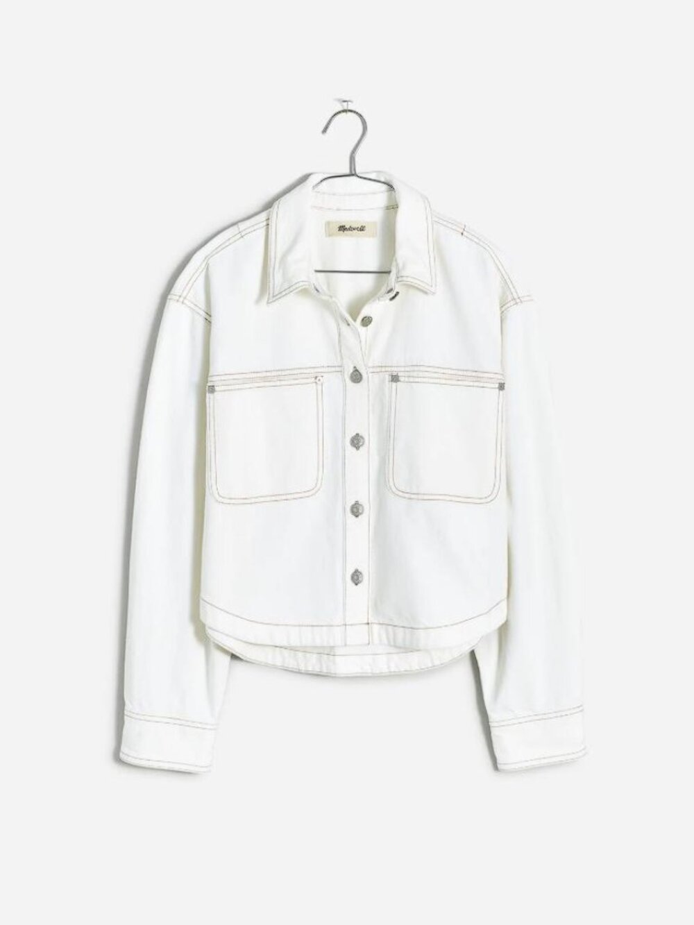 MADEWELL Women's Denim Long-Sleeve Crop Shirt Size S in Tile White